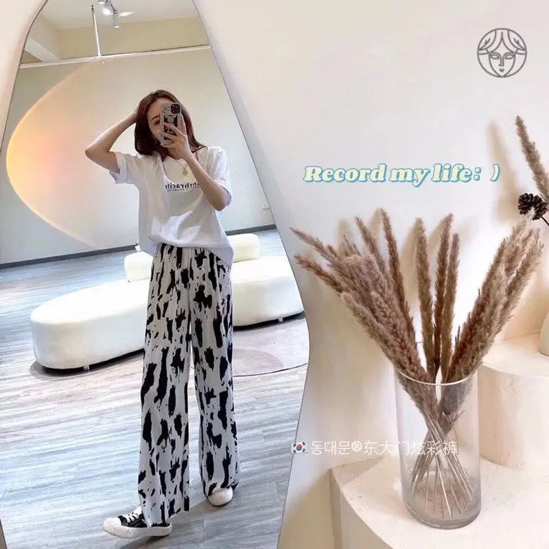 

2021 new summer thin Japanese tie dyed wide leg pants for women harajuku pantalon femme