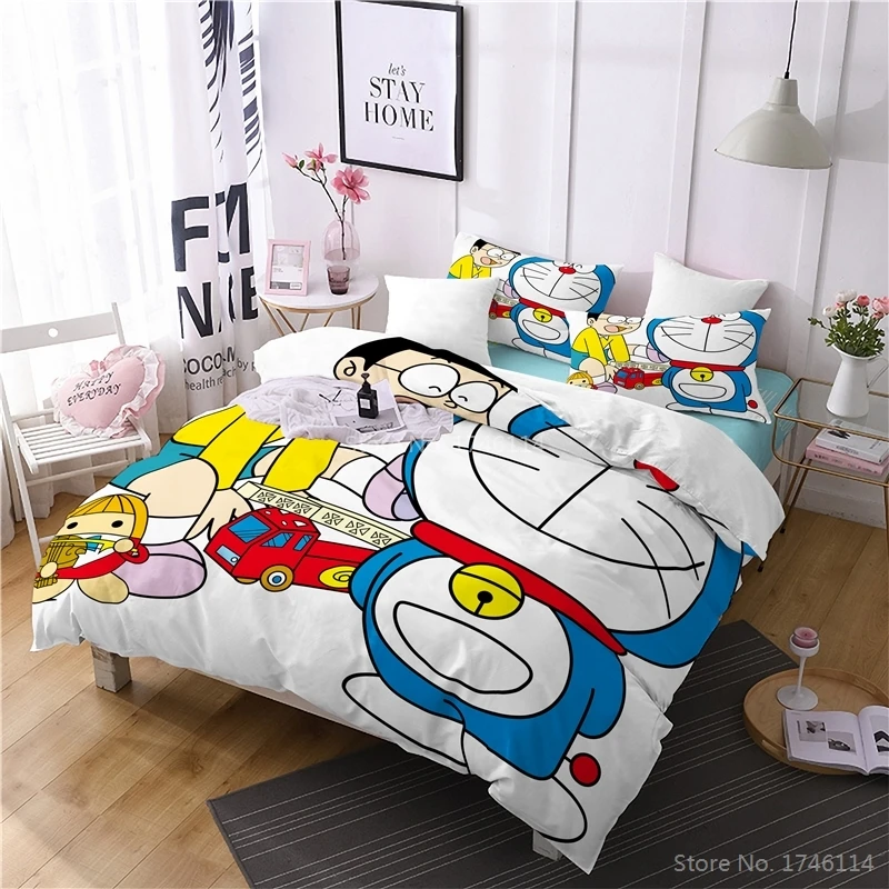 

3D Cartoon Doraemon Bedding Set Duvet Cover with Pillowcases Bed Linens Bedclothes for Children Kids Twin Full Queen King Size