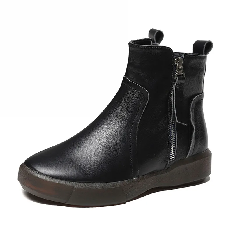 AARDIMI Women Ankle Winter Boots Ladies Platform Flat Shoes Woman Genuine Leather Zipper Casual Female Motorcycle Boot | Обувь