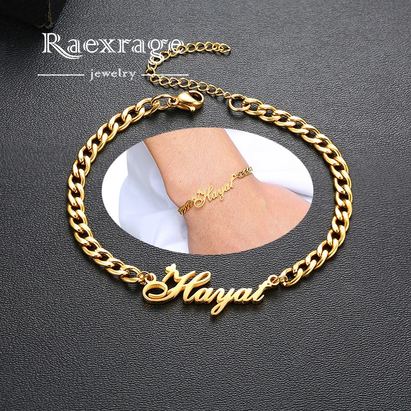 Браслеты Raexrage из кубинской цепи с именем браслеты ручной работы нержавеющей