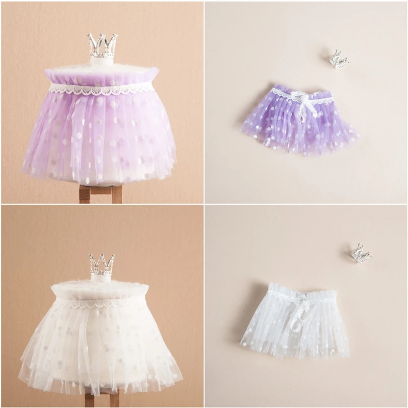 

85DE 2 Pcs Newborn Photography Props Short Skirts+Headwear Crown Set Baby Infants Photo Shooting Clothing Headdress Kit