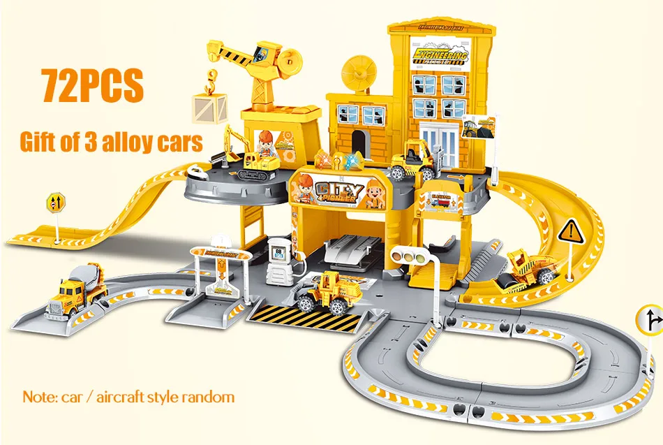 3D City Police Station Railway Alloy Car Play Engineering Fire Truck Track Car DIY Model Building Kits Assembly toys for kids