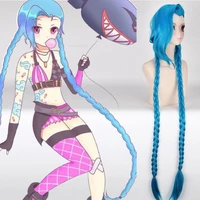 anime anime league of legends lol jinx cosplay wigs for women blue double ponytail braids girls long hair for halloween party
