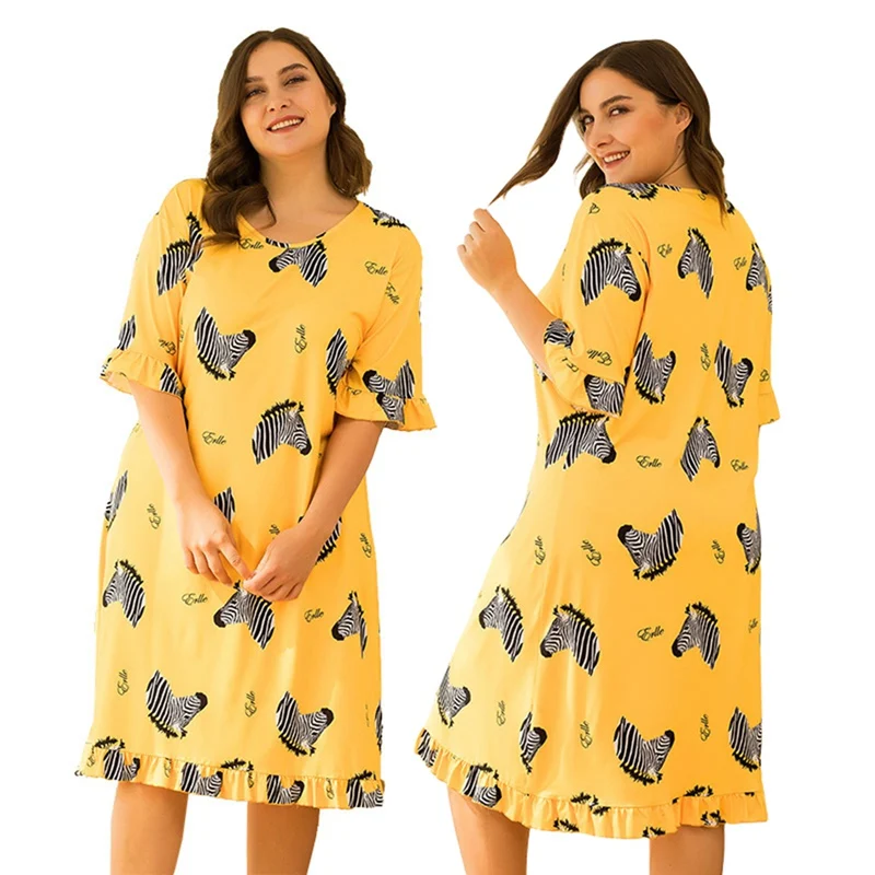 

Summer Large Size Ladies Loose Nightdress Print Nightgown Women Sleepwear Casual Nightdress