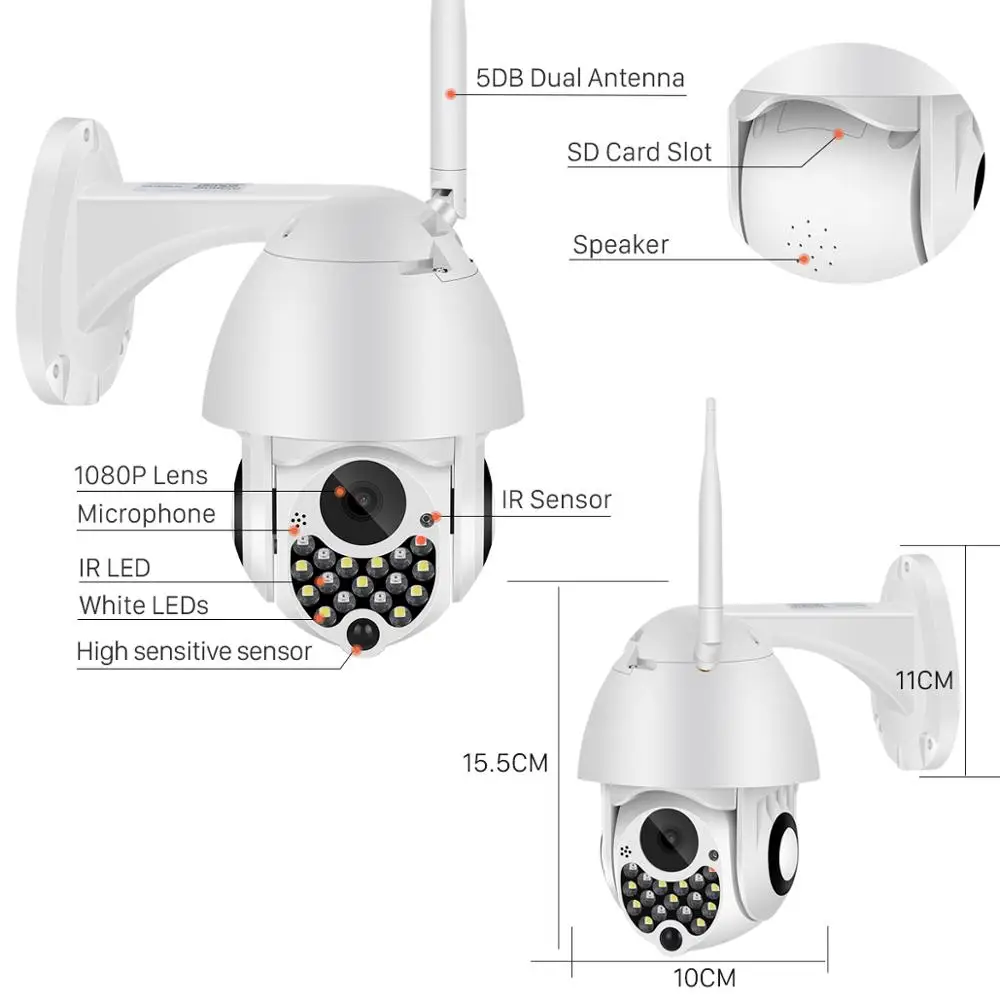 BESDER Dual светильник Беспроводной 1080p PoE IP PTZ Камера открытый IP66 Водонепроницаемый
