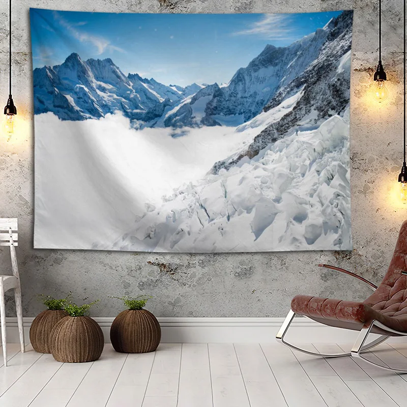 

Hot Sale Custom High Quality Snow Mountain Wall Hanging HD Landscape 3D Printing Digital Printing Home Decoration Tapestry