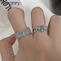 foxanry 925 stamp cute bee rings new fashion creative wide irregular pattern geometric vintage punk party jewelry gift