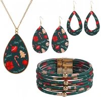 new christmas 4 piece fashion pendant necklace set hot sale shiny party christmas bracelet earring set jewelry gift