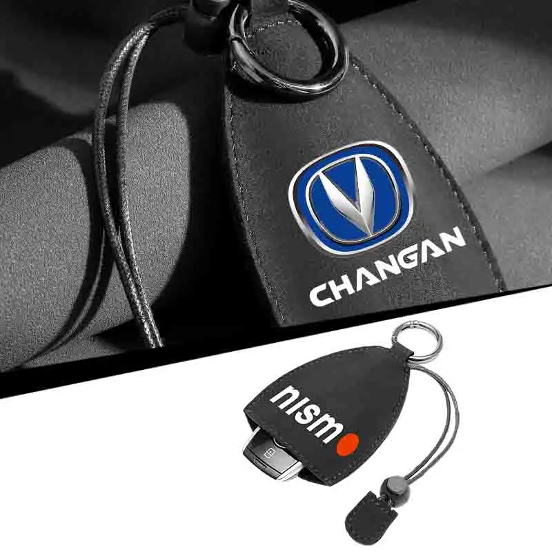 

New Suede Leather Universal Car Key Case Cover Shell for Nismo r34 gtr emblem watch Nissans Tiida Teana Skyline Car Accessories