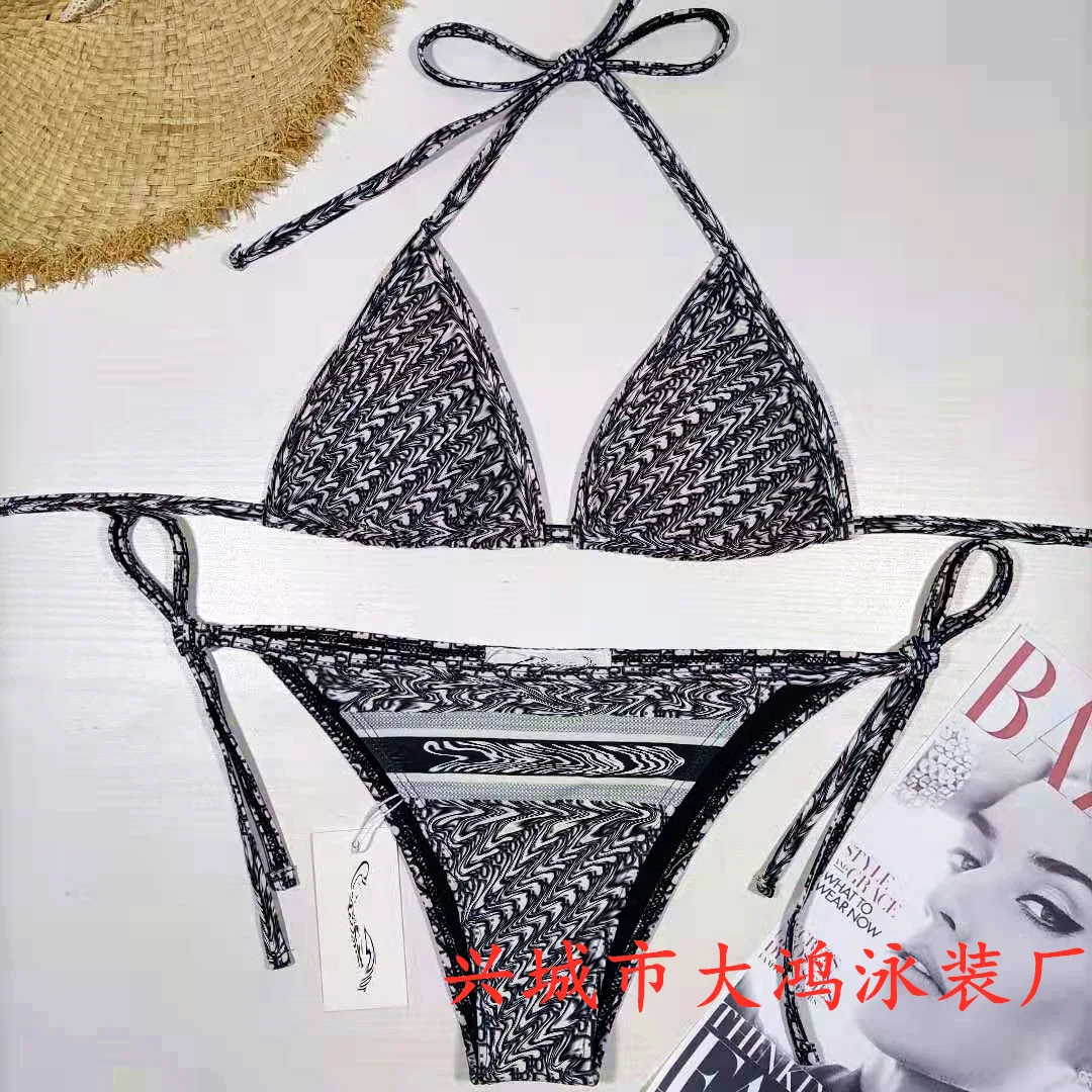 

European and American letter swimsuit split bikini lace up triangle bag