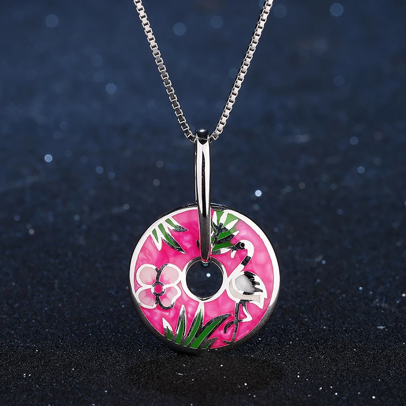 Элегантный красный коронный журавль розовый эмалевый цветок женский кулон