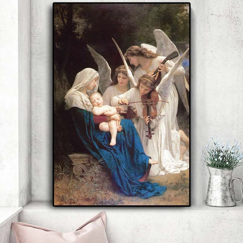 

Song of the Angel William Adolphe Portrait Famous Oil Painting on Canvas Pop Art Posters and Prints Wall Picture for Living Room