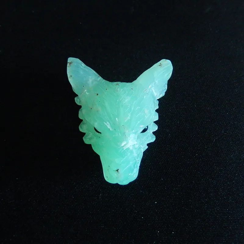 Резные Природные Chrysoprase голова Волка полудрагоценные камни, ювелирные аксессуары кулон, 46x35x15 мм, 22,7 г