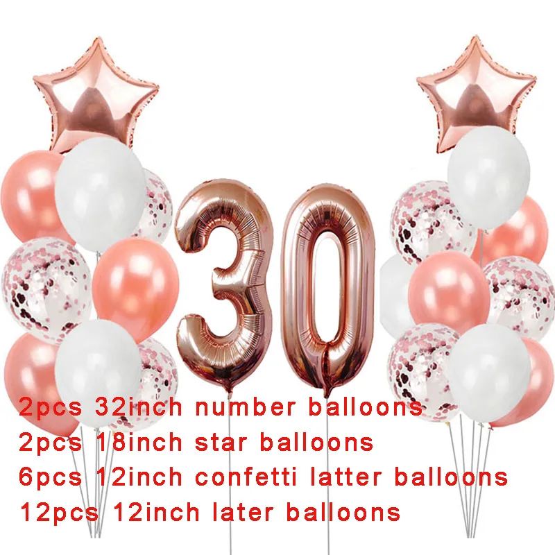 30th 40th 50th 60th День Рождения Розовое золото Воздушные шары для дня рождения вечерние украшения для взрослых Для мужчин женские 30 40 50 60 лет, платья на день рождения - Цвет: 22pcs 30 set