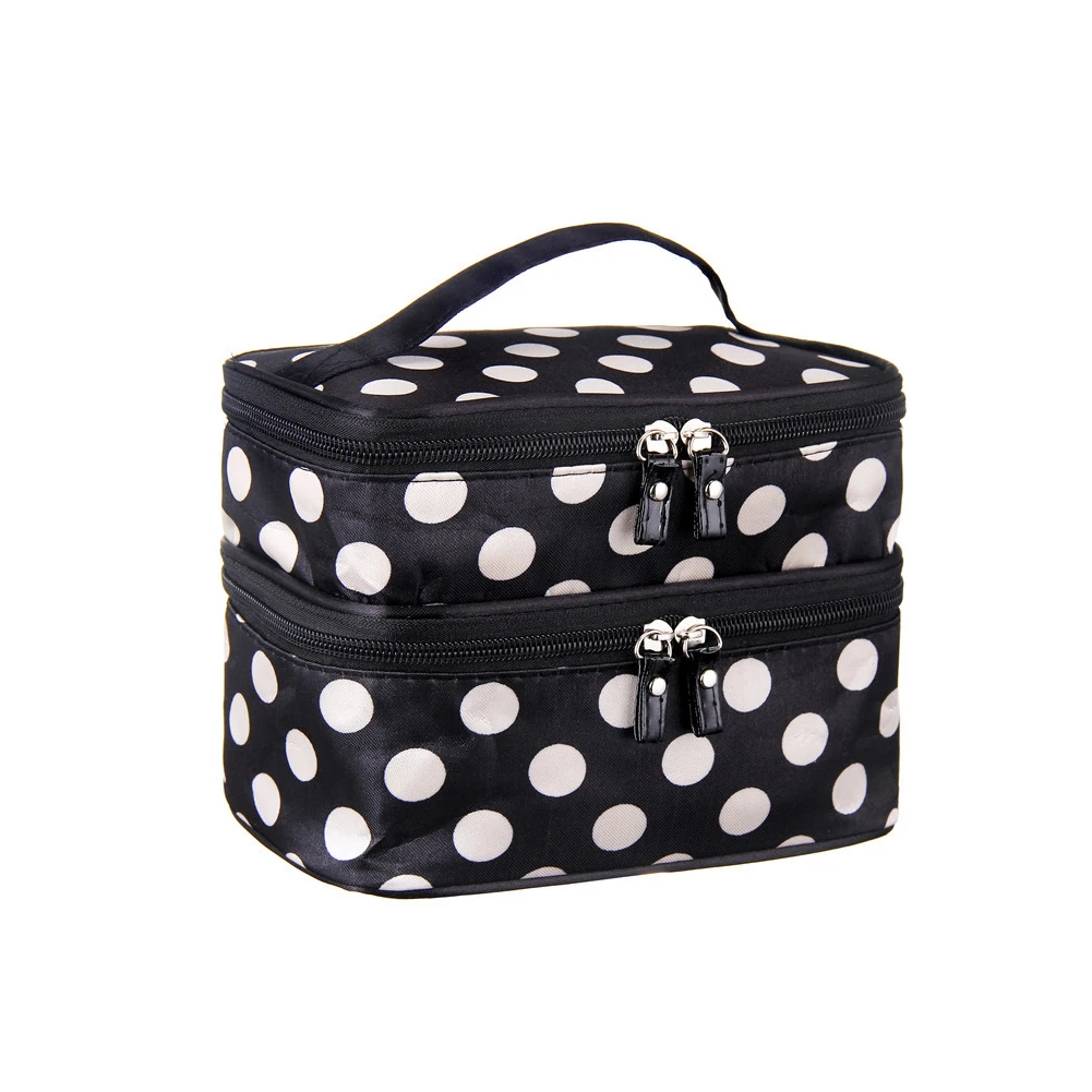 Для женщин косметичка для макияжа сумка двойной слой косметики черного цвета в