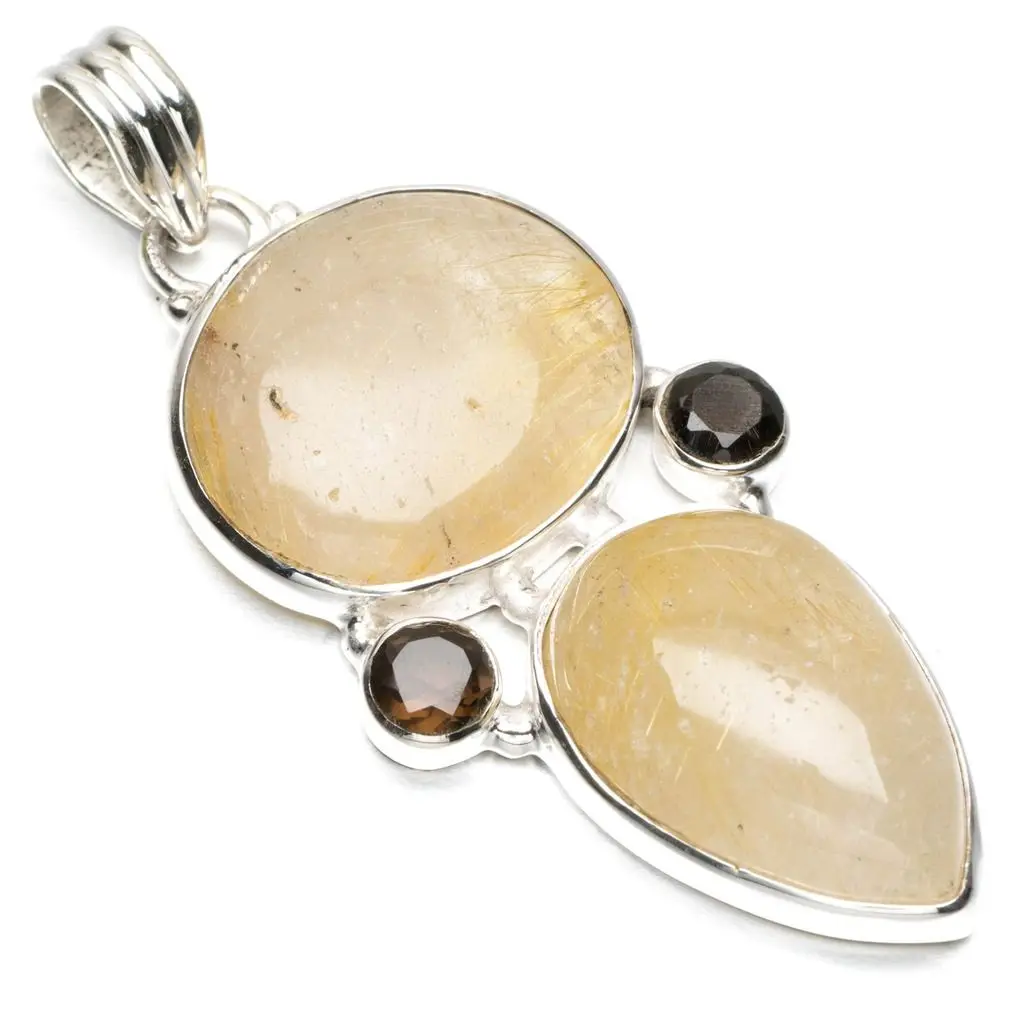 Натуральный Золотой рутиловый кварц и дымчатый в стиле панк из стерлингового