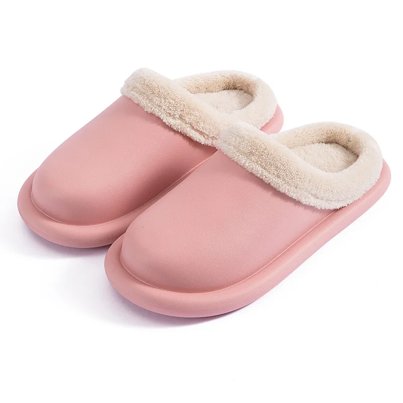 

Winter Bathroom Upper Waterproof Women Fur Slippers Detachable Warm Plush Bedroom Couples Shoes Solid Ladies Furry Slides