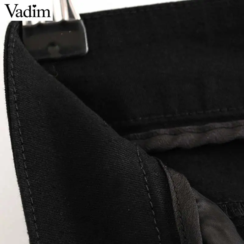 Vadim women chic silm fit pencil pants buttons fly pockets female casual stretchy black ankle length trousers KB239 | Женская одежда