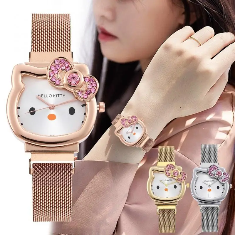 

Спортивный браслет с героями мультфильмов Hellokitty Sanrio, часы Hello Kitty для девочек студентов, водонепроницаемые кварцевые часы, часы с алмазным ц...