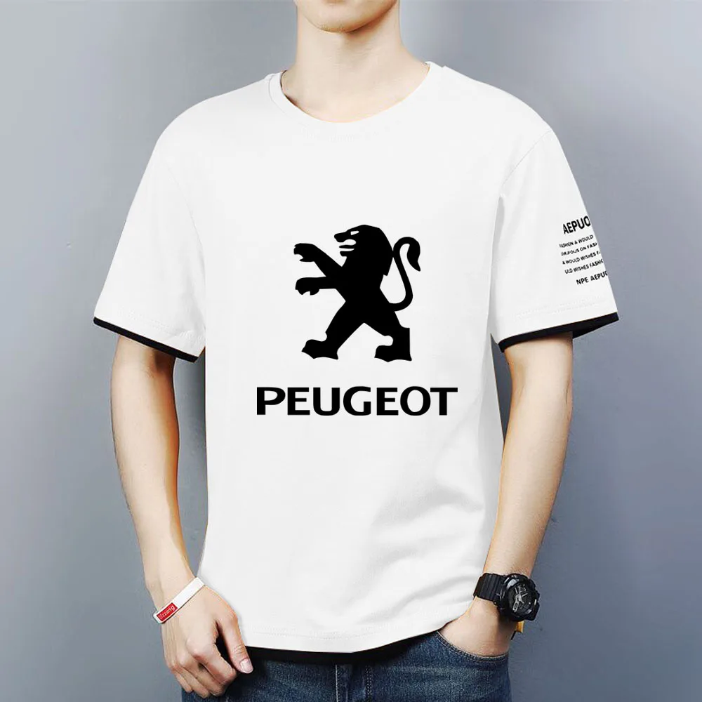 

2021 New Men's Summer Peugeot car Logo Round Collar Fashion Contrast Color Trend Sports T-Shirt Comfortable Top