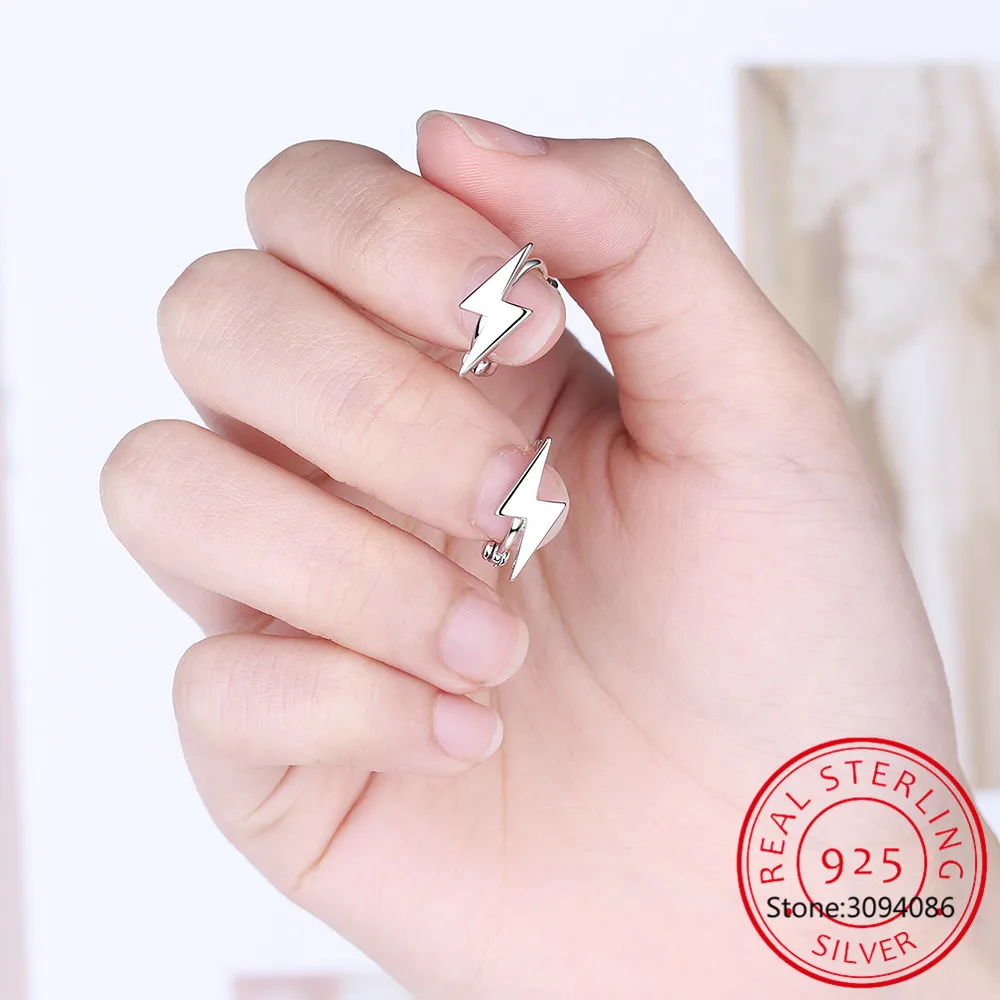 

Genuine 925 Sterling Silver Unique Shaped Piercing Huggie Lightning Hoop Earring For Women Sterling Silver Jewelry DA545