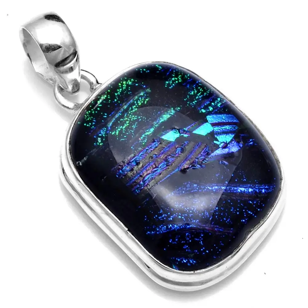 

Genuine Dichroic Glass Pendant 925 Sterling Silver, 39 mm, 2SP0882