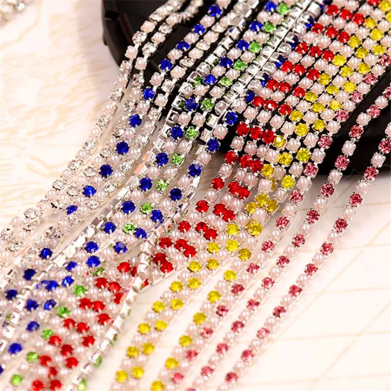 2 мм жемчуг + стразы Цепочка Золото Серебро стакан цепочка из плотного хрусталя