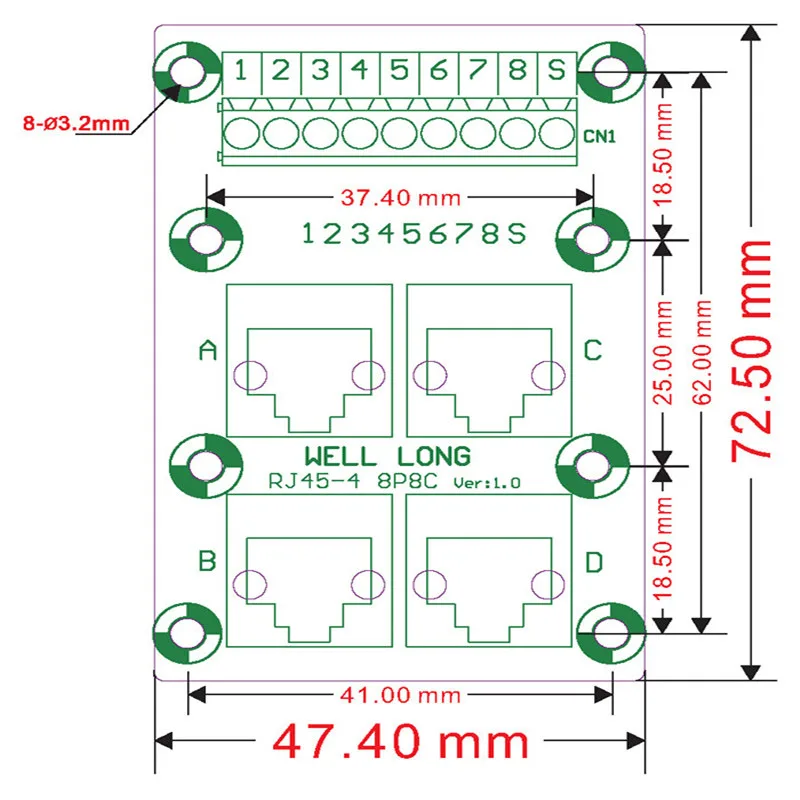 4-ходовая коммутационная плата RJ45 8P8C Jack Клеммная колодка соединитель... |