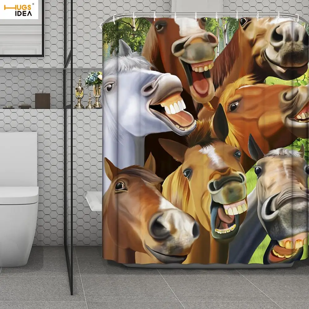 HUGSIDEA Cute Cats/Dogs/Crazy Horse Selfie Polyester Curtain 3D Zoo Animal Printing Shower/bath Screen Bathroom Accessories Kids | Дом и сад