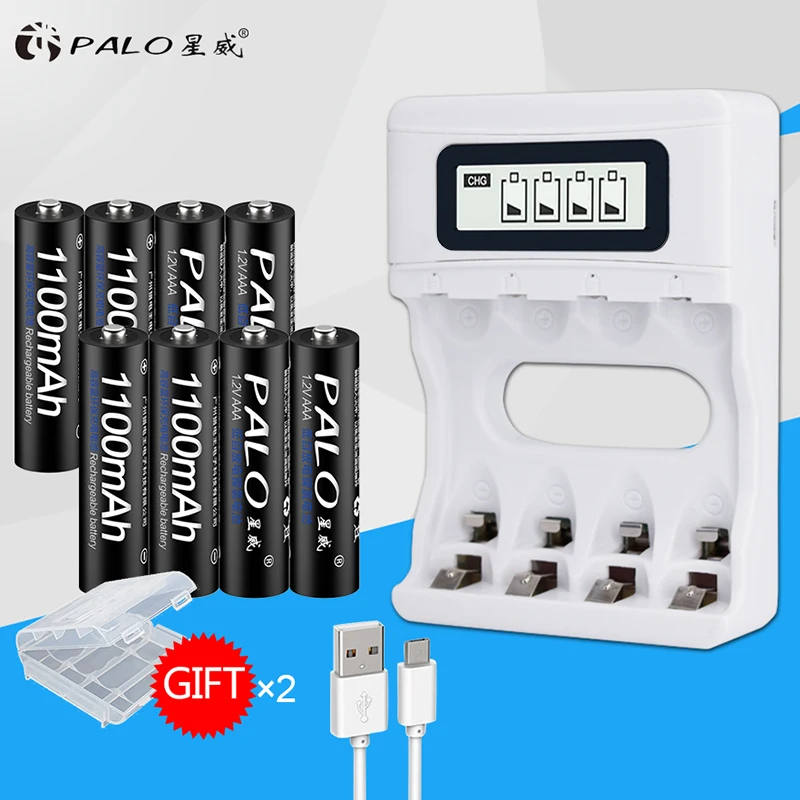 4 слота умный USB Интеллектуальный ЖК-дисплей зарядное устройство для AA/AAA NiCd NiMh аккумуляторы+ 8 шт. AAA батареи