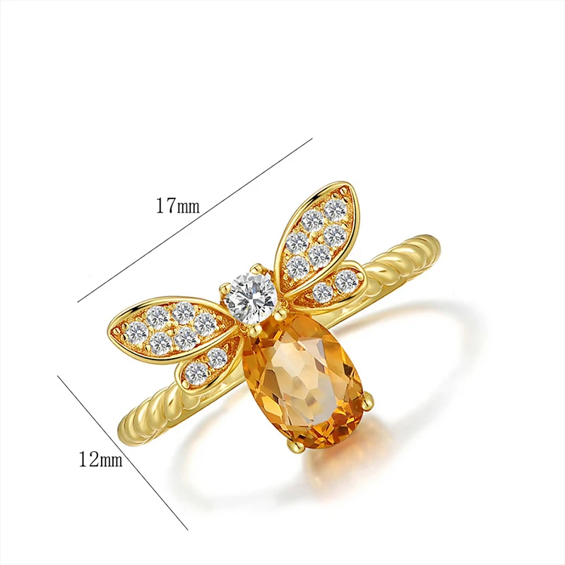 

Sweet Cute Yellow Crystal Bee Ring For Women Exquisite Elegant Female Wedding Gold Color Ring Jewelry Fashion Party Accessories