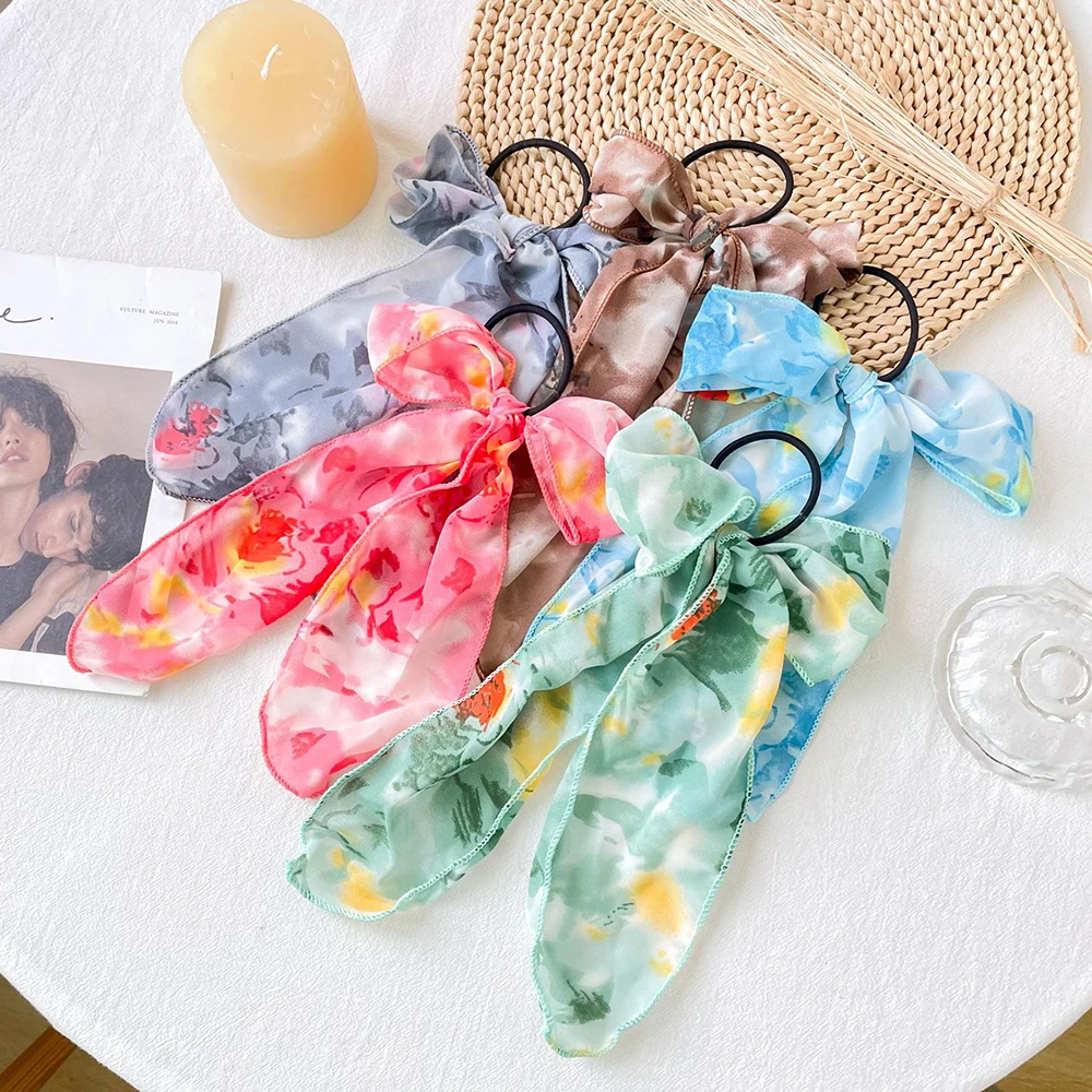 

1PC Fashion Women Girls Chiffon Bowknot Female Hairband Tie dye Print Elastic Hairbands Sweet Headwear Simple Hair Accessories