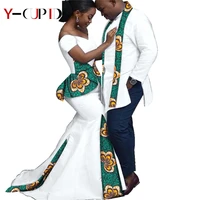 african clothes for couples women patchwork ankara long mermaid dresses party vestidos match men shirt with print scarf ys20c013