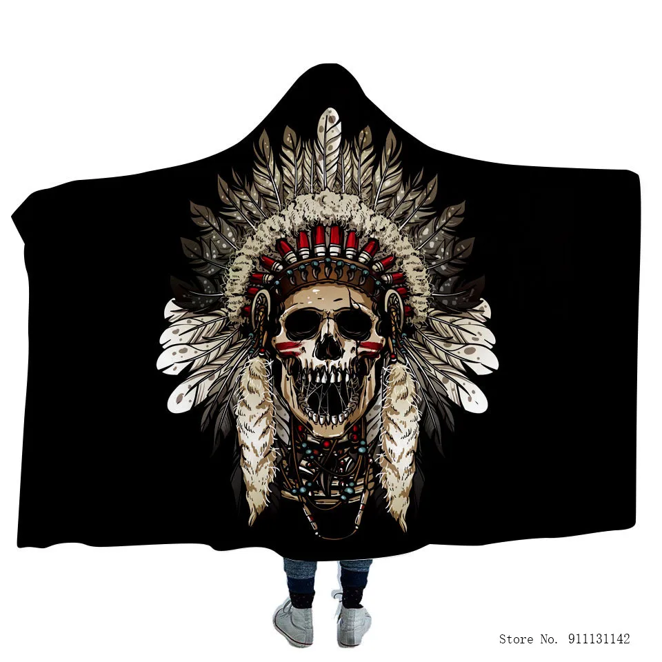 

Европейское и американское Фланелевое 3D одеяло с принтом индийского черепа, портативное двойное кашемировое одеяло для путешествий на отк...