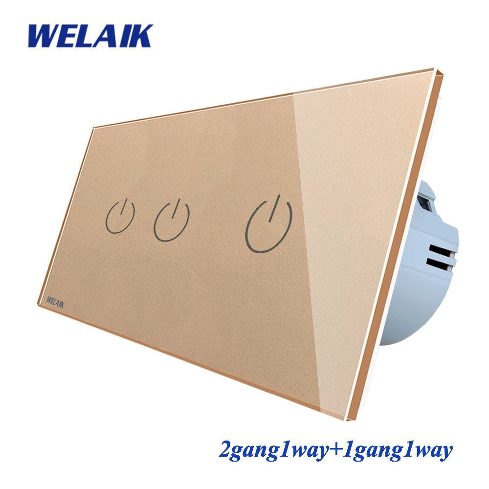 WELAIK ЕС Европейского стандарта 2 Рамка 2gang1way + 1gang1way с украшением в виде кристаллов