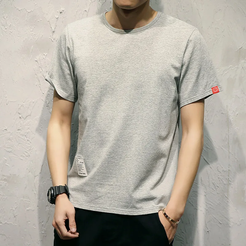 

10868-British style silk skating silk round neck casual short-sleeved T-shirt men's trendy half-sleeved shirt top