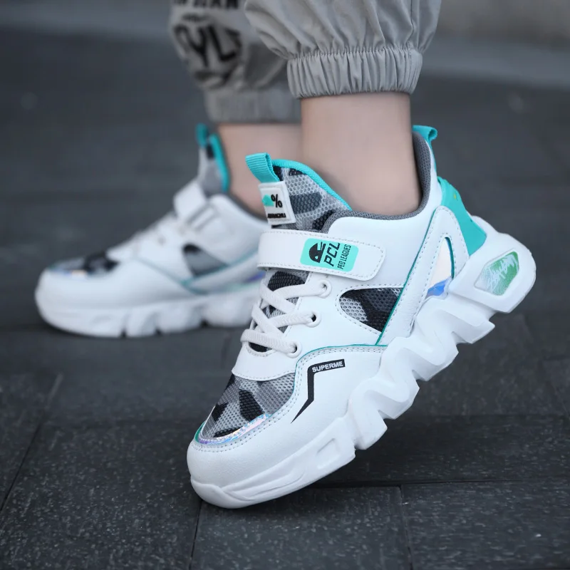 Лидер продаж новые детские теннисные туфли модные кожаные дышащие сетчатые