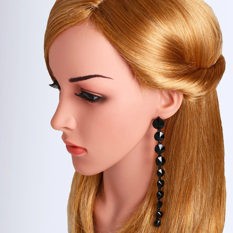 Женские длинные висячие серьги OCESRIO черные с кристаллами и камнями в стиле панк