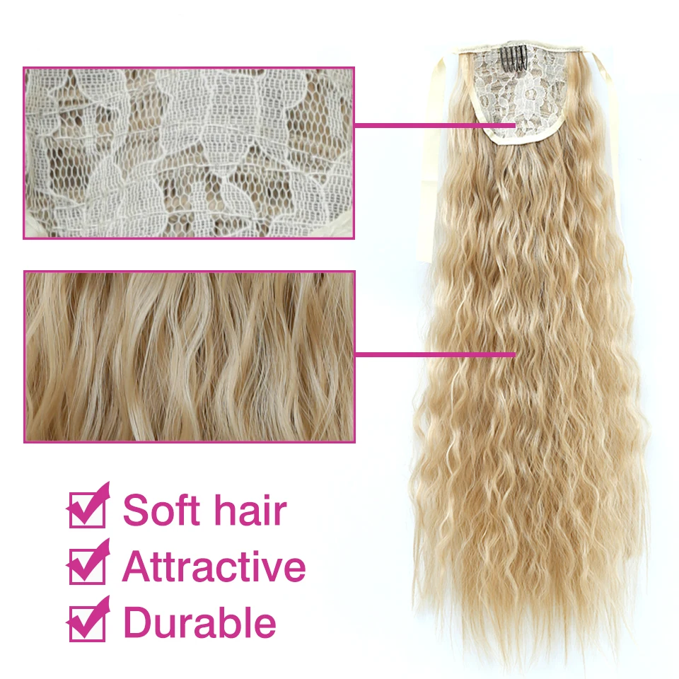 MANWEI22'' Long Curly Synthetic Drawstring Ponytail Extension clip in Corn Pony Tail Hair Pieces Black/Brown Color for Women | Шиньоны