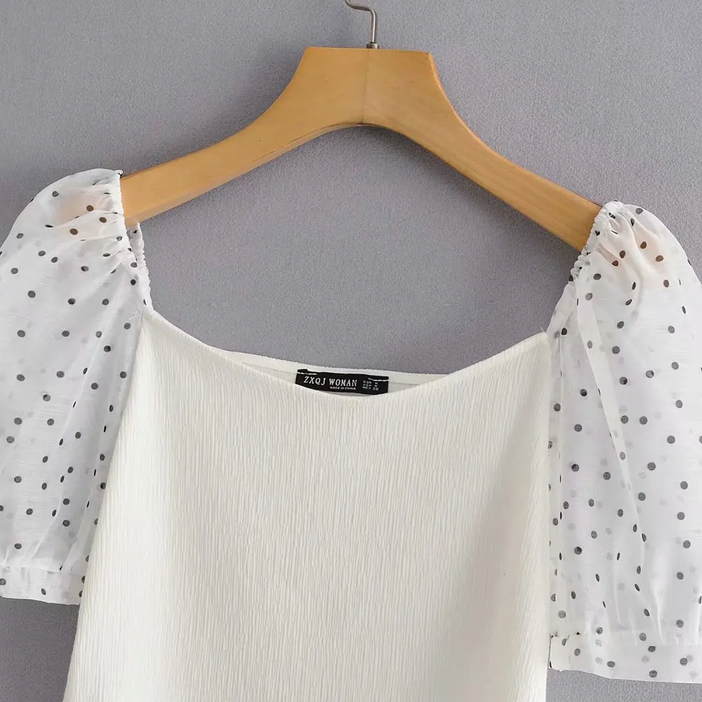 2019 новые женские повседневные рубашки в горошек с пышными рукавами шикарные