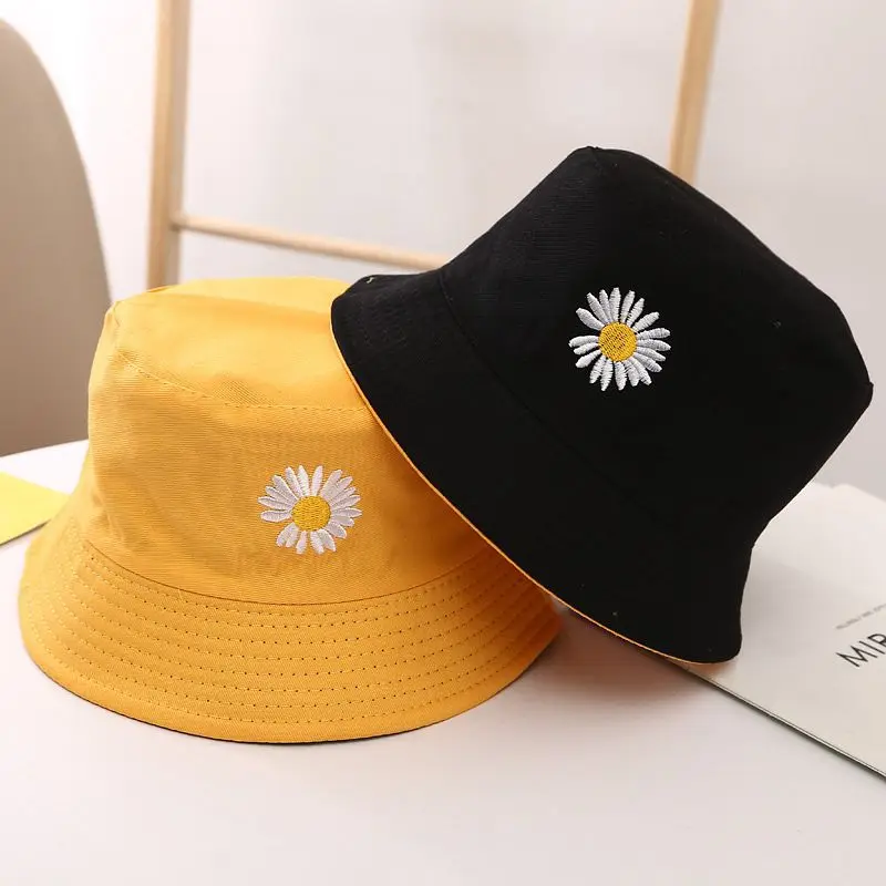 

Panama Cap for Children Small Chrysanthemum Bob Hat Cute Embroidery Fisherman Hat Summer Outdoor Joker Sun Hat Unisex Reversible