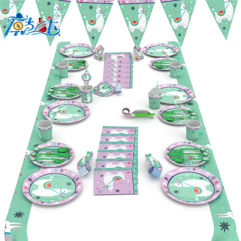 Одноразовая посуда с героями мультфильмов Альпака для детей украшение вечеринки