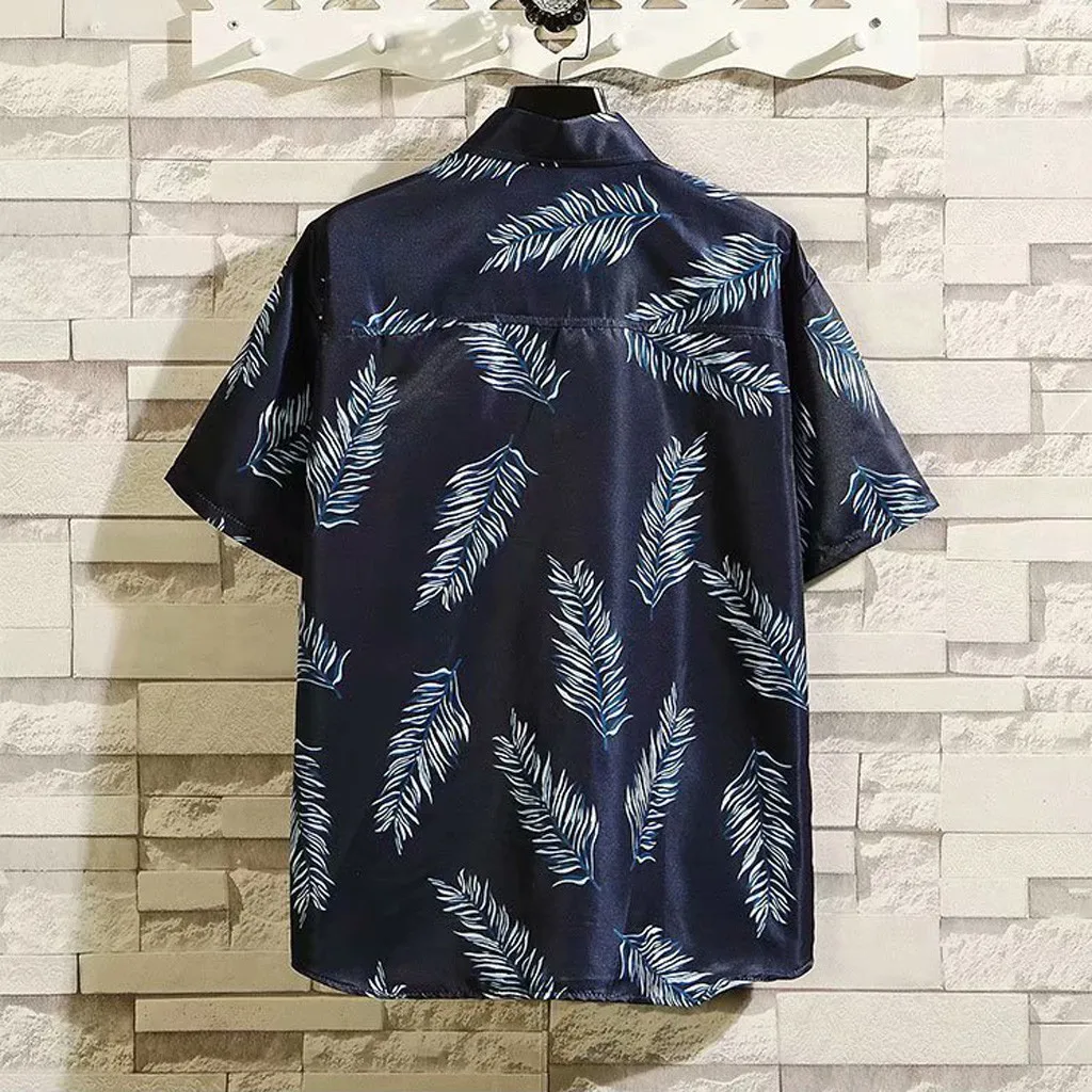 Гавайская Мужская рубашка с цветочным принтом короткий рукав отложной воротник