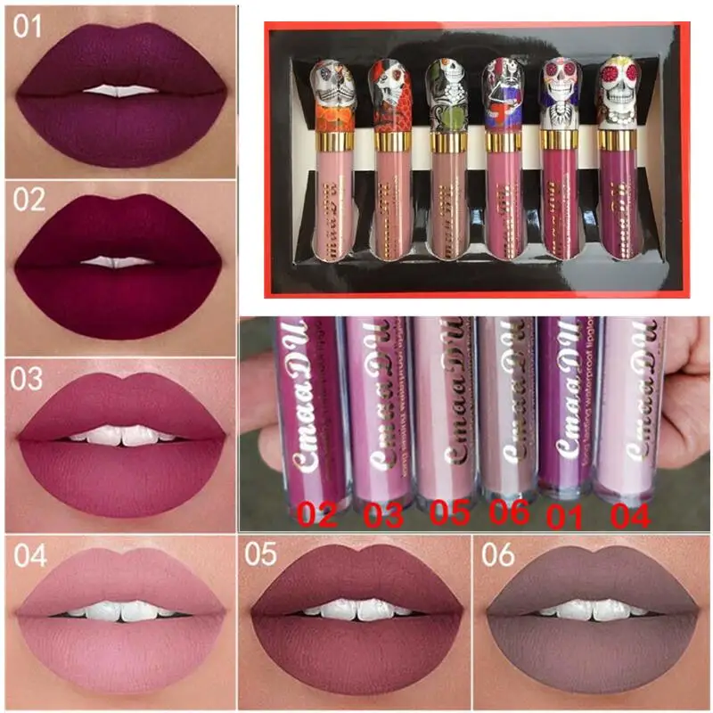 

Waterproof Skull Matte Liquid Lipstick Long Lasting Sexy Red Glitter Metallic Lip Gloss Lip Tint Stick Lipgloss Makeup Tools