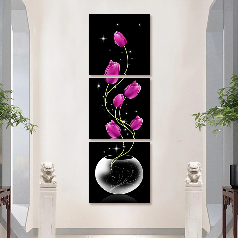 3 Панели вертикальная версия Настенная картина искусственная Роза красные цветы