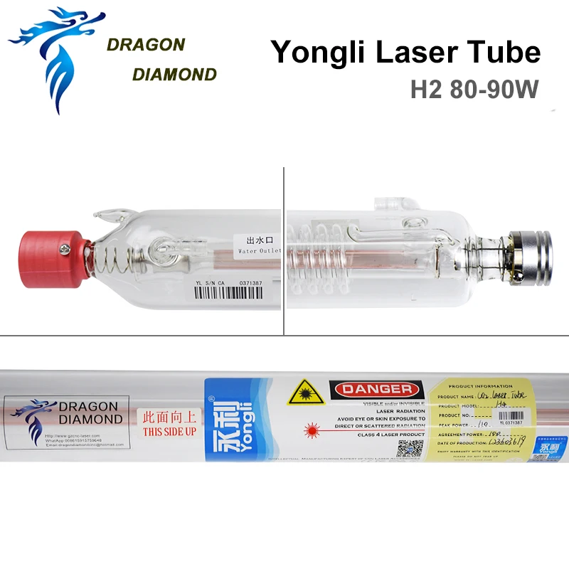 Дракон алмаз Yongli H2 80 90W CO2 лазерной трубки Деревянный чехол Упаковка коробки