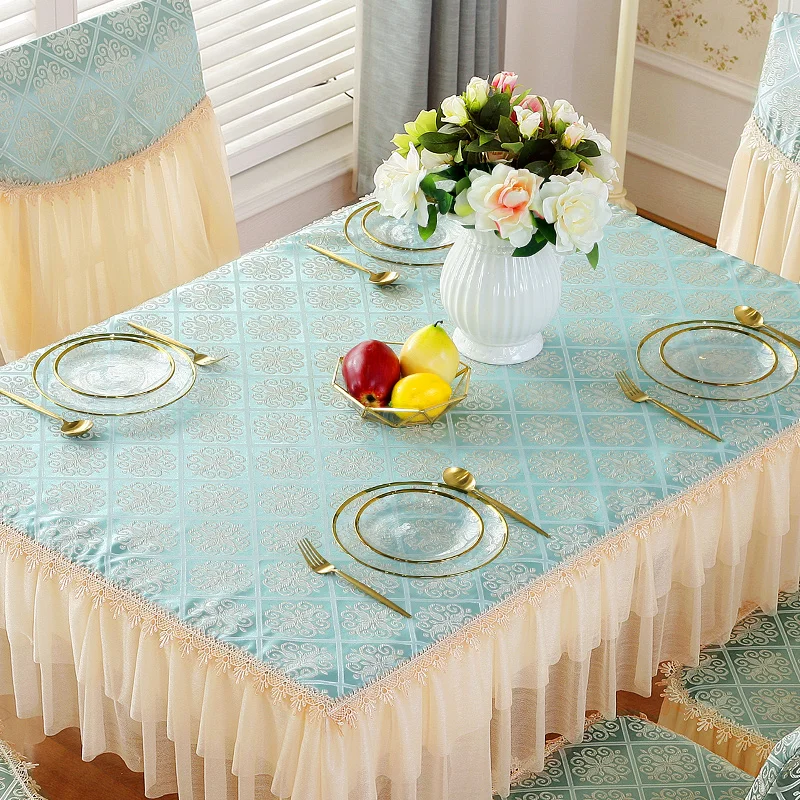 Кружевная юбка в сельском стиле прямоугольная синяя белая скатерть для стола