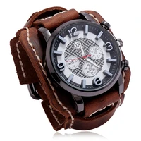 men watch luxury watch quartz wristwatches big dial watch retro vintage punk style watch men set leather strap relogio masculino