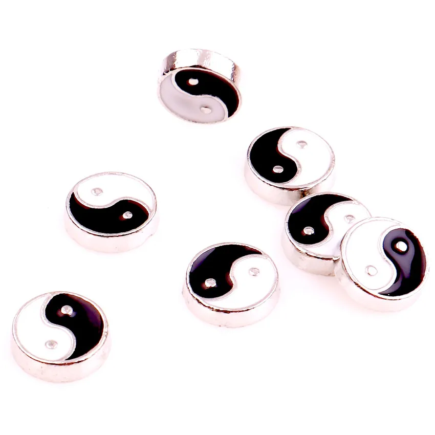 20Pcs/lot Round black white Tai Chi Yin and Yang Bagua Floating Charms Fit Memory Living Locket Pendant Necklaces Jewelry - купить по
