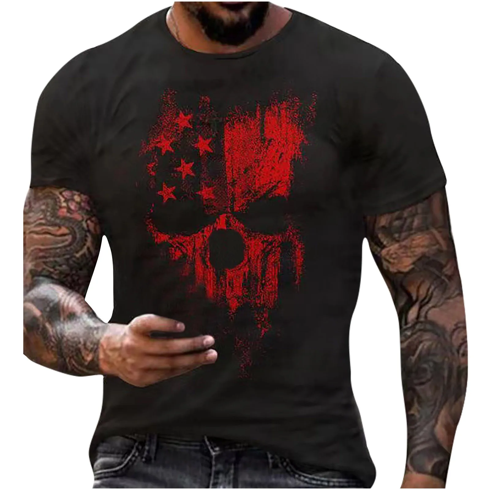 

Fashion Man Casual O-Neck Independence Day Short Sleeve Loose T-Shirt Blouse